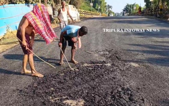 Public Alleges Low-Quality Road Maintenance Work on Chandrapur-Baldakhal Route Public Alleges Low-Quality Road Maintenance Work on Chandrapur-Baldakhal Route